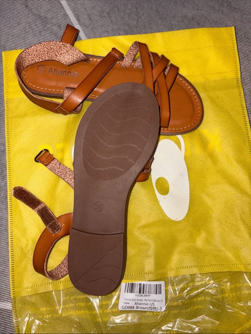 Brown Strappy Flat Sandals ahannie kids size 3 sandal brown new